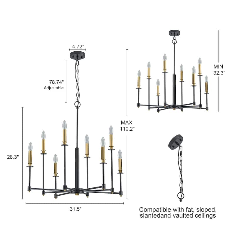 8-Light Classic Candle Chandelier Kitchen island Hanging Pendant for dining room