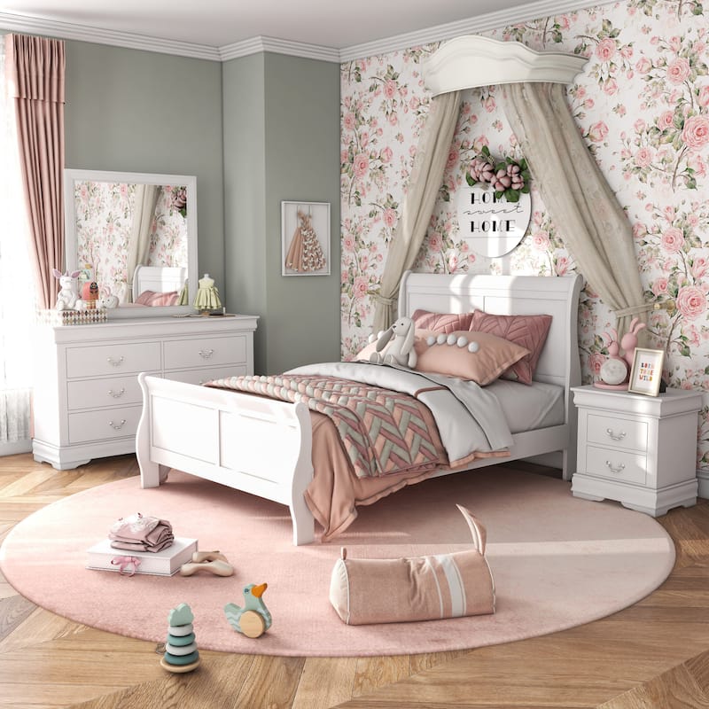 Furniture of America Mayday Traditional Solid Wood Kids 4-Piece Sleigh Bedroom Set