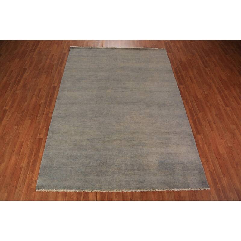 Gray & Beige Modern Gabbeh Oriental Area Rug Hand-Knotted Wool Carpet - 6'7" x 9'3"