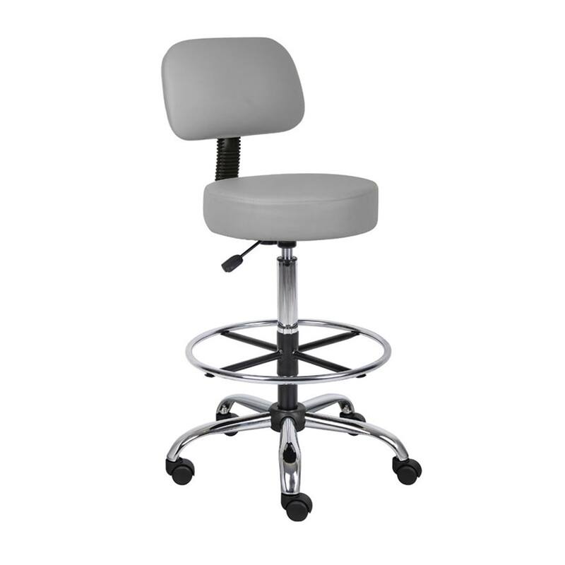 Fea Medical Drafting Stool, Gray Vinyl, Low Back and Padded Seat, Chrome