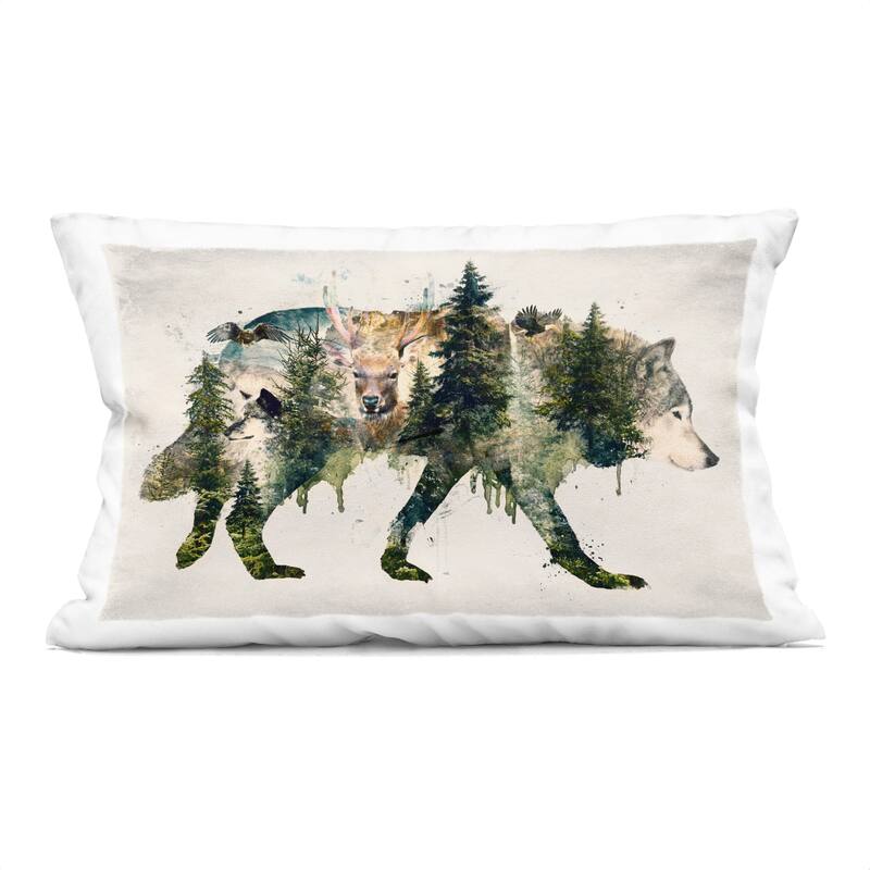 Stupell Woodland Wildlife Wolf Contour Decorative Printed Throw Pillow Design by Barrett Biggers - Accent - Polyester - Green - Single