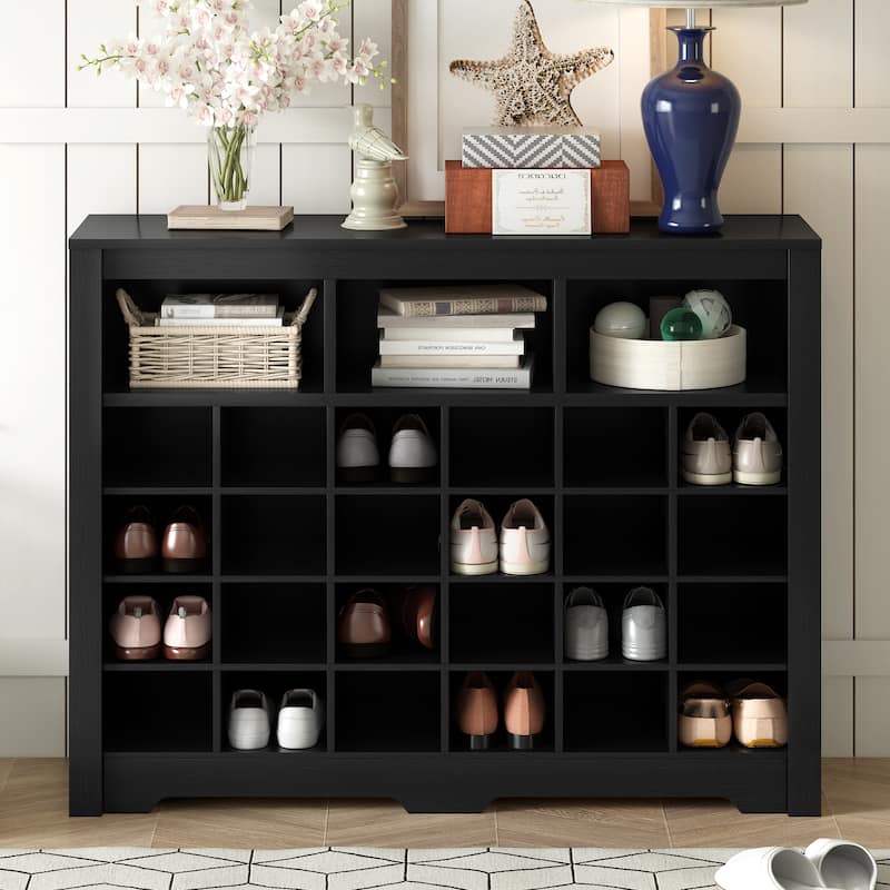 Modern 24 Shoe Cubby Console with Curved Base