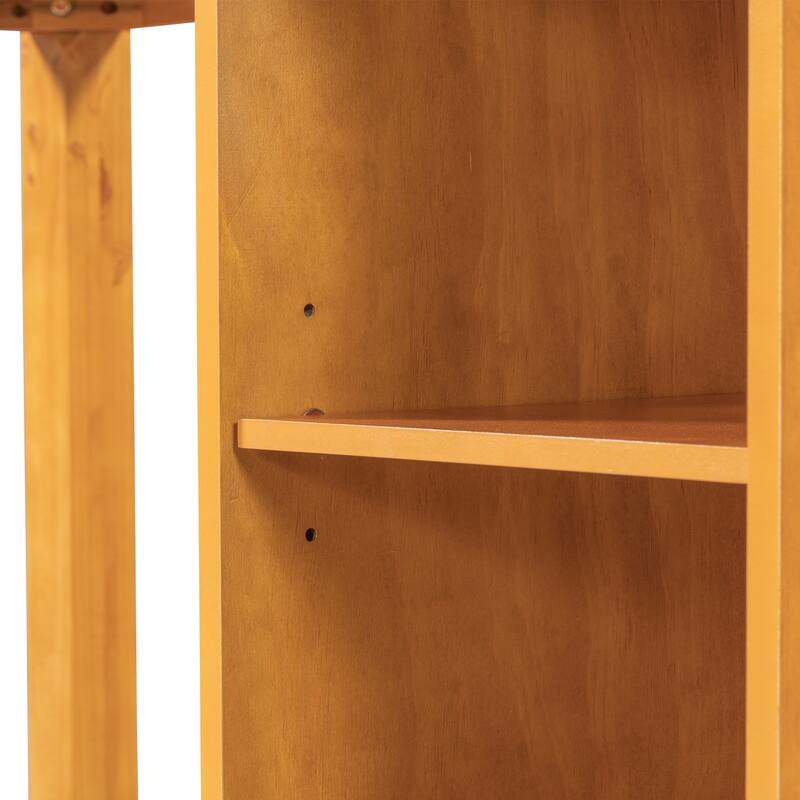 Wood Dining Table Set with 3-Tier Storage Shelves, 5-Piece Kitchen Table Set with Upholstered Dining Chairs