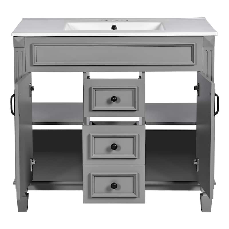 Bathroom Vanity with Top Sink, Bathroom Storage Cabinet with 2 Soft Closing Doors, Sink Vanity Cabinet Set with 2 Drawers