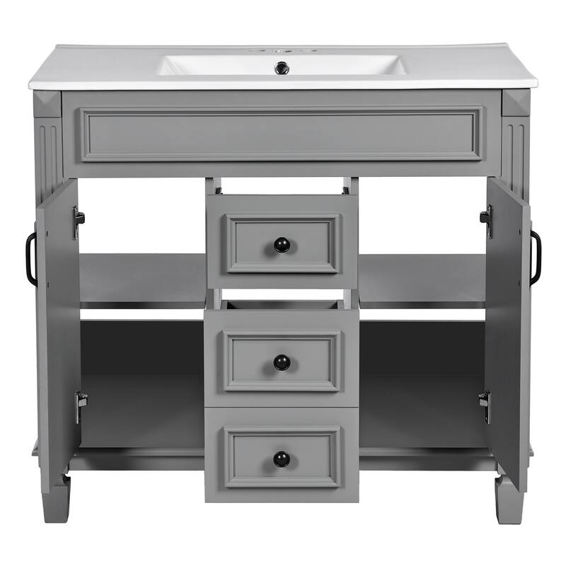Roomfitters 36" Vanity with Sink, Modern Cabinet with 2 Drawers and Soft Closing Doors, Freestanding Bathroom Design
