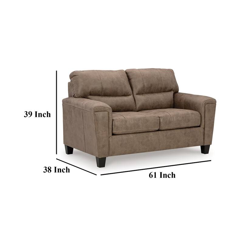 Nav Loveseat, Fossil Brown Faux Leather, Soft Foam Cushions, 61 Inch