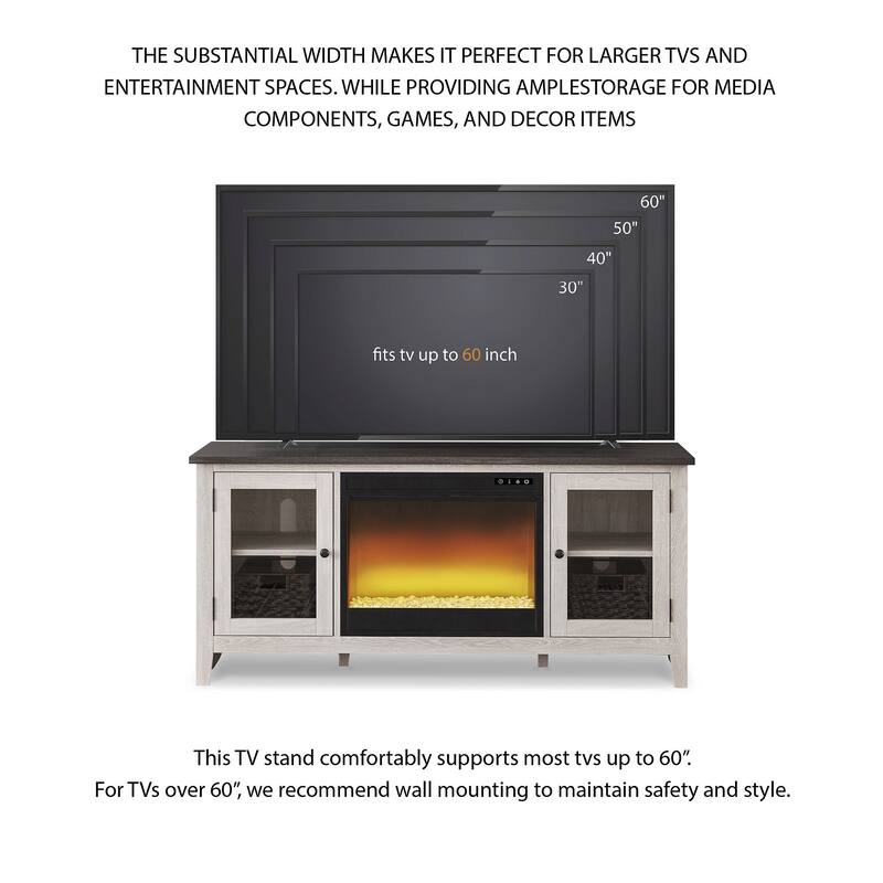 Signature Design by Ashley Dorrinson White/Gray 60" TV Stand for TVs up to 69" with Electric Fireplace - 60"W x 17.5"D x 27.75"H