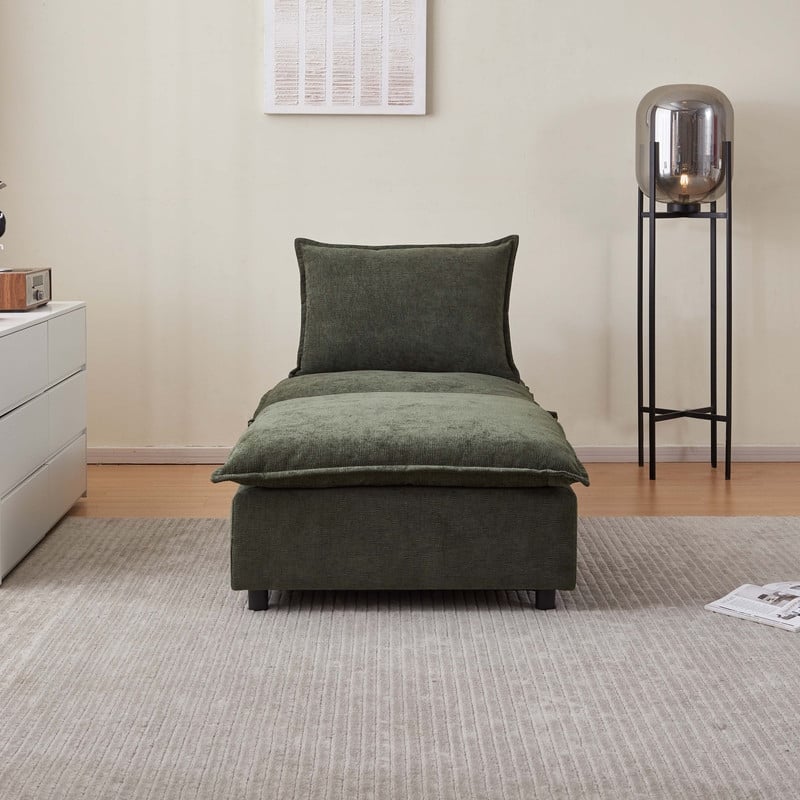 Armless Super Soft Chenille Modular Sofa Design, Single Seater + Ottoman