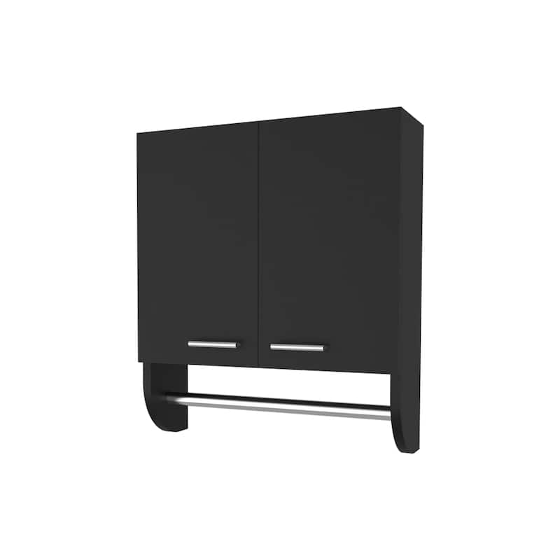 Black Wall-Mounted Medicine Cabinet with Towel Bar, Space-Saving Design for Small Bathrooms and Tight Spaces