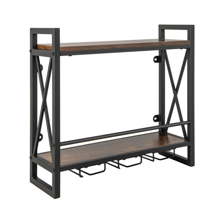 Industrial Wall Mounted Wine Rack with 3 Stem Glass Holders - 23.5