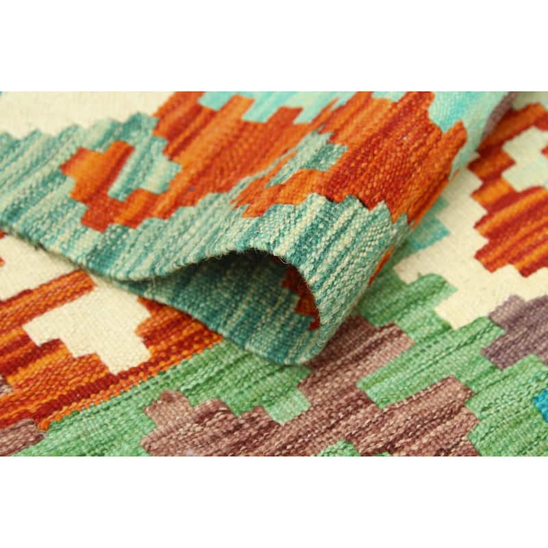 Flatweave Qadeer Red/Turquoise Rug - 5'7" x 7'10"