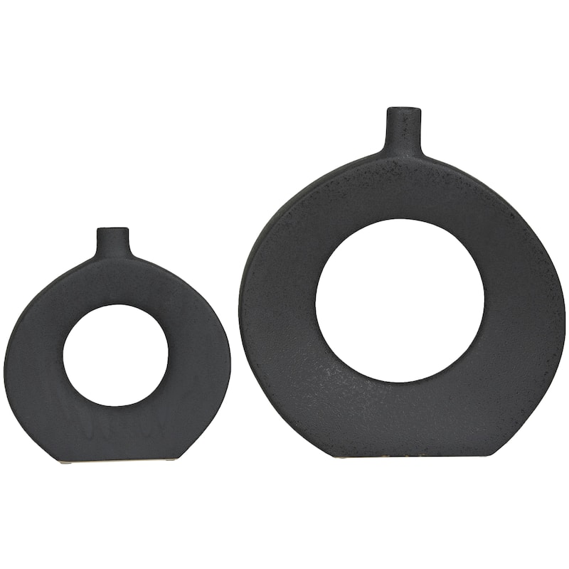 Ceramic Round Donut Shaped Decorative Vase - Set of 2 White or Black - CosmoLiving by Cosmopolitan - Black - 15", 10"H