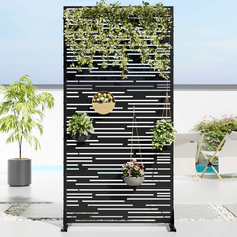 Shine Metal Privacy Screen Panel Free Standing - Black - 72"x35"