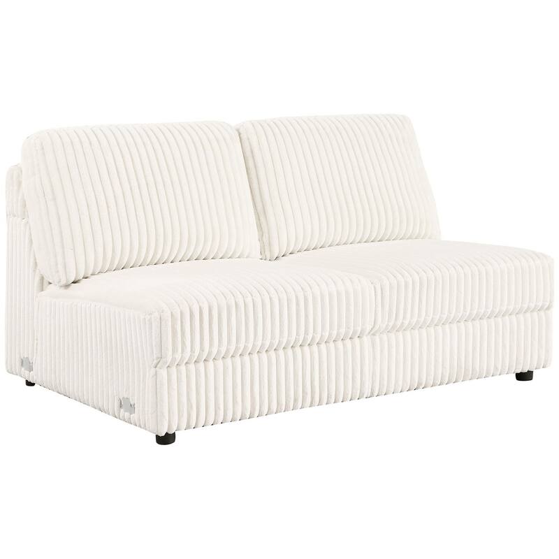 Sono Modular Armless Loveseat, 60 Inch, Ivory Fabric Channel Tufting