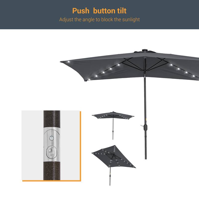 BONOSUKI Outdoor 10 x 6.5ft LED Rectangula Umbrella Patio Market Table Umbrella Aluminium/Steel with Tilt