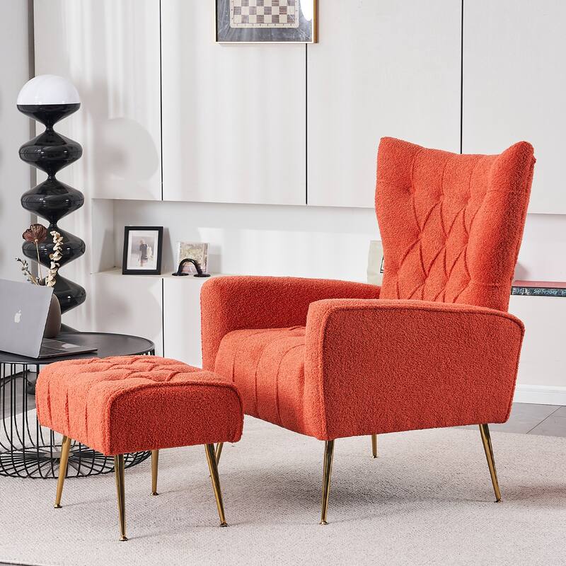 Upholstered Wingback Chair with Ottoman
