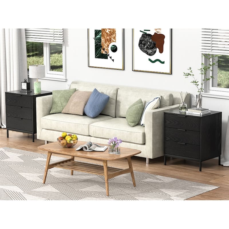 Anmytek Modern 3-Drawer Wood Nightstand Bedside Table End Table for Bedroom