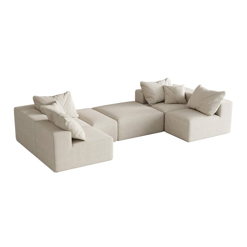 Upholstered Sectional Boneless Couch Set,Modular 132" L Shaped Sectional With 6 Pillows,Free Combination Sofa Couch