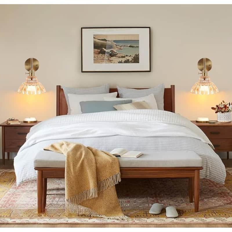 2 Pack wall lights gold bathroom sconce glass, metal lighting fixtures