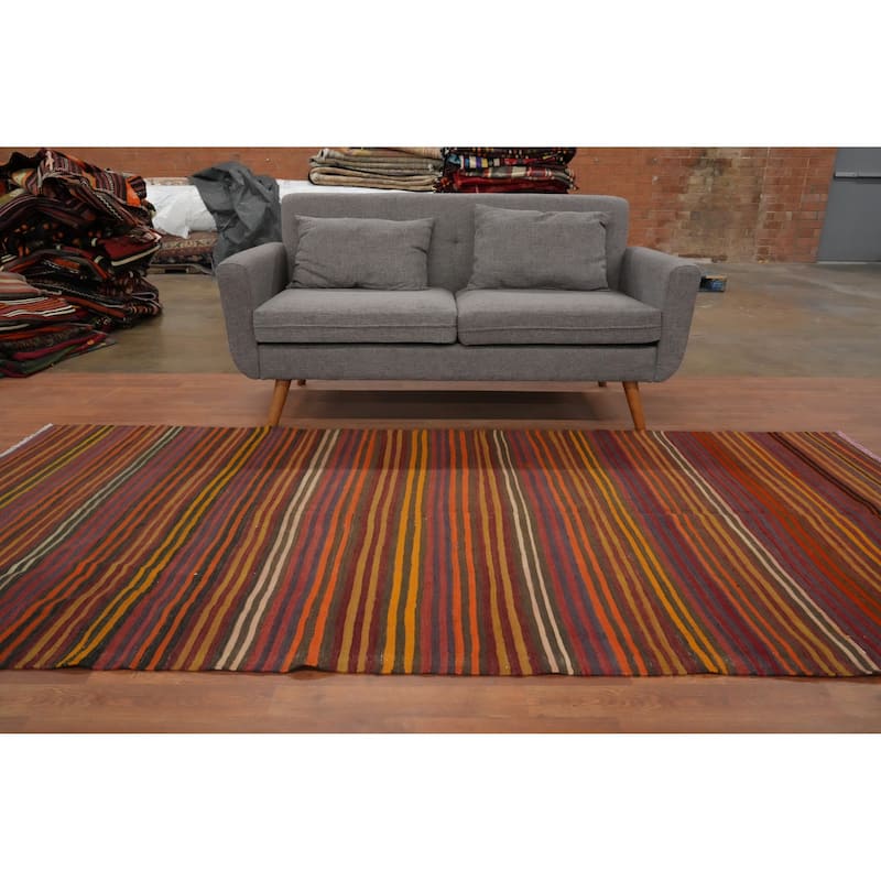 Hand Woven Oriental 100% Wool Carpet Southwestern Geometric Multi-Colored Kilim Area Rug - 9' 7'' X 4' 7''