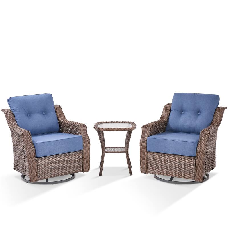 3 Pieces Swivel Chairs with Glass Side Table