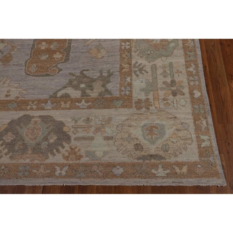 Vegetable Dye Oushak Turkish Rug Handmade Grey Wool Carpet - 8'0"x 9'11"