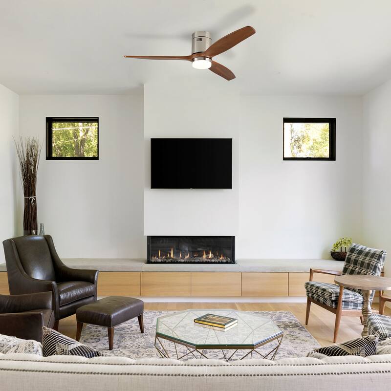 52 Inch Ceiling Fan with Light,3 Light Walnut Solid Wood Blades,Remote Control,6-speed Reversible DC Motor