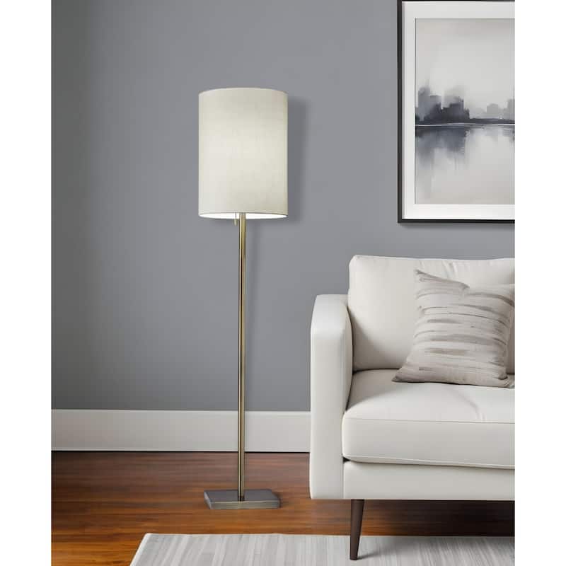 Metal Floor Lamp with White Fabric Cylinder Shade Pull Chain - 13” x 13” x 60.5” (D x W x H)