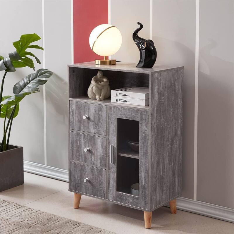 Sideboard Functional Kitchen Cabinet - 13.38"D x 23.6"W x 36.2"H - Grey