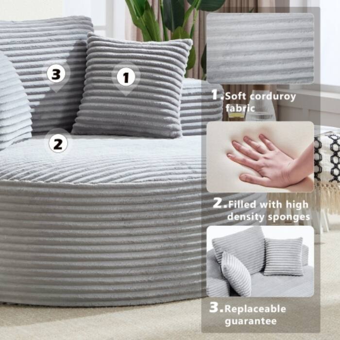 Round Memory Foam Sofa Bed, Cloud Sectional Couch with 3 Pillows for Living Room