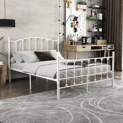 Alazyhome Metal Platform Queen Bed Frame with Victorian Headboard and Footboard