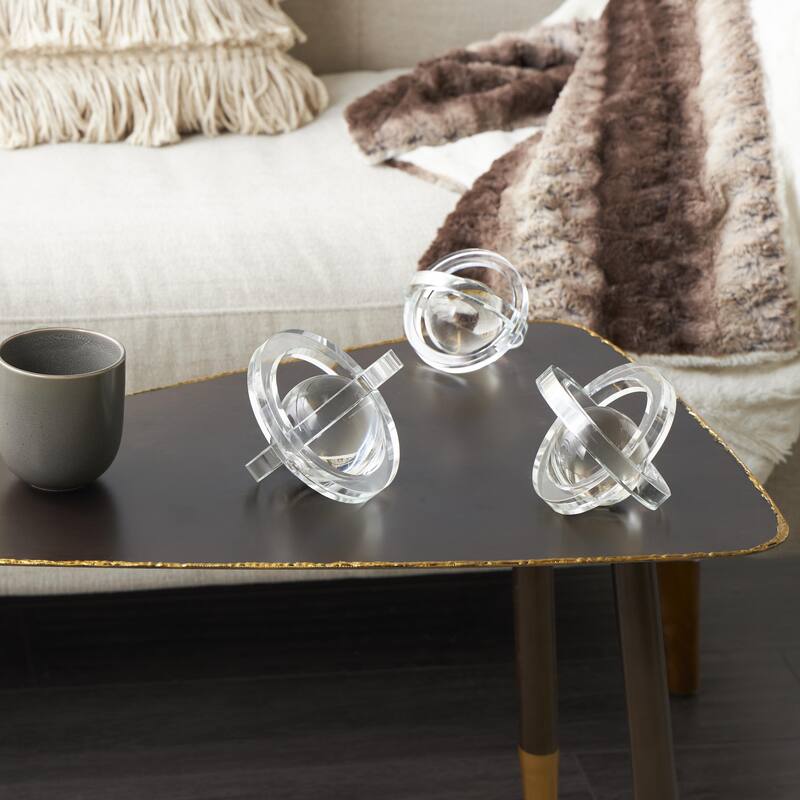 Glass Geometric Orb Decorative Sculpture with Overlapping Rings and Ball Center - Set of 3 Clear - Roche River Decor