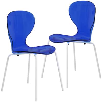 Stackable Plastic Dining Chair Set of 2 Transparent Modern Accent Side Chair for Indoor and Outdoor