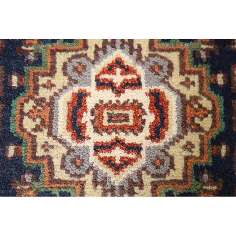 Hand Knotted Oriental 100% Wool Carpet Traditional Medallion Navy Blue & Blues Heriz (serapi) Area Rug - 3' 0'' X 2' 0''
