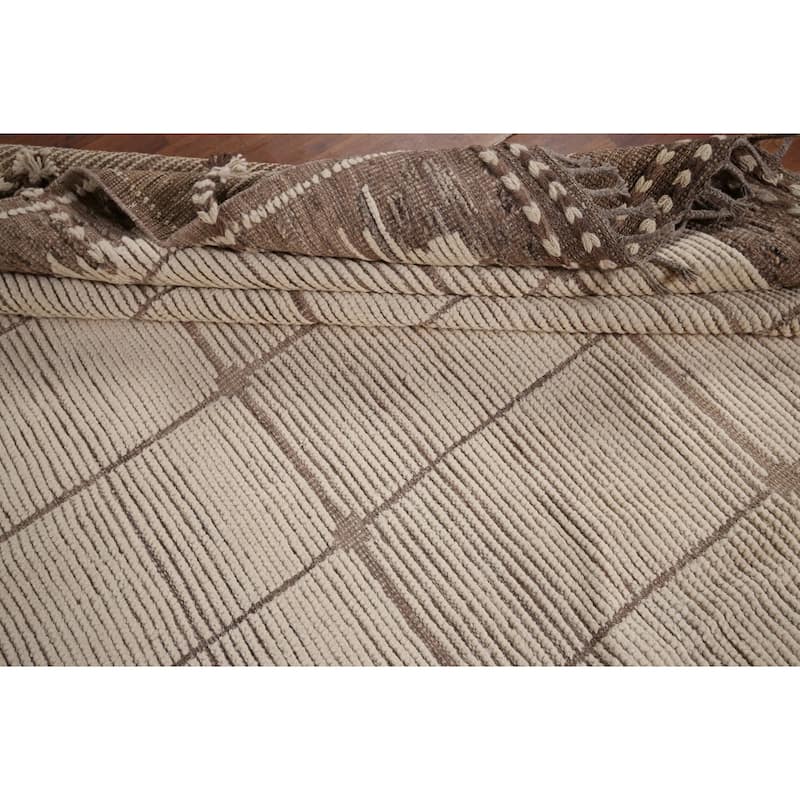 Earth Tone Moroccan Area Rug Hand-Knotted Wool Carpet - 7'10" x 12'0"