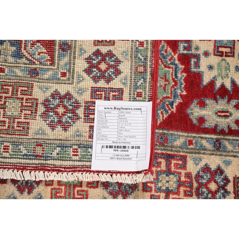 Red Kazak Foyer Rug Handmade Traditional Wool Carpet - 2'9"x 3'11"