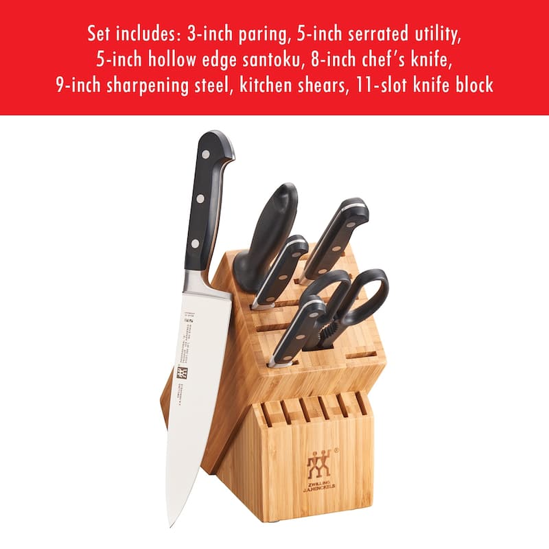 ZWILLING Professional S Knife Set with Block, Chef’s Knife, Serrated Utility Knife, 7 Piece, Bamboo - 7-pc
