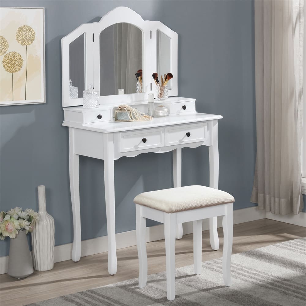 Wooden Vanity Make Up Table and Stool Set