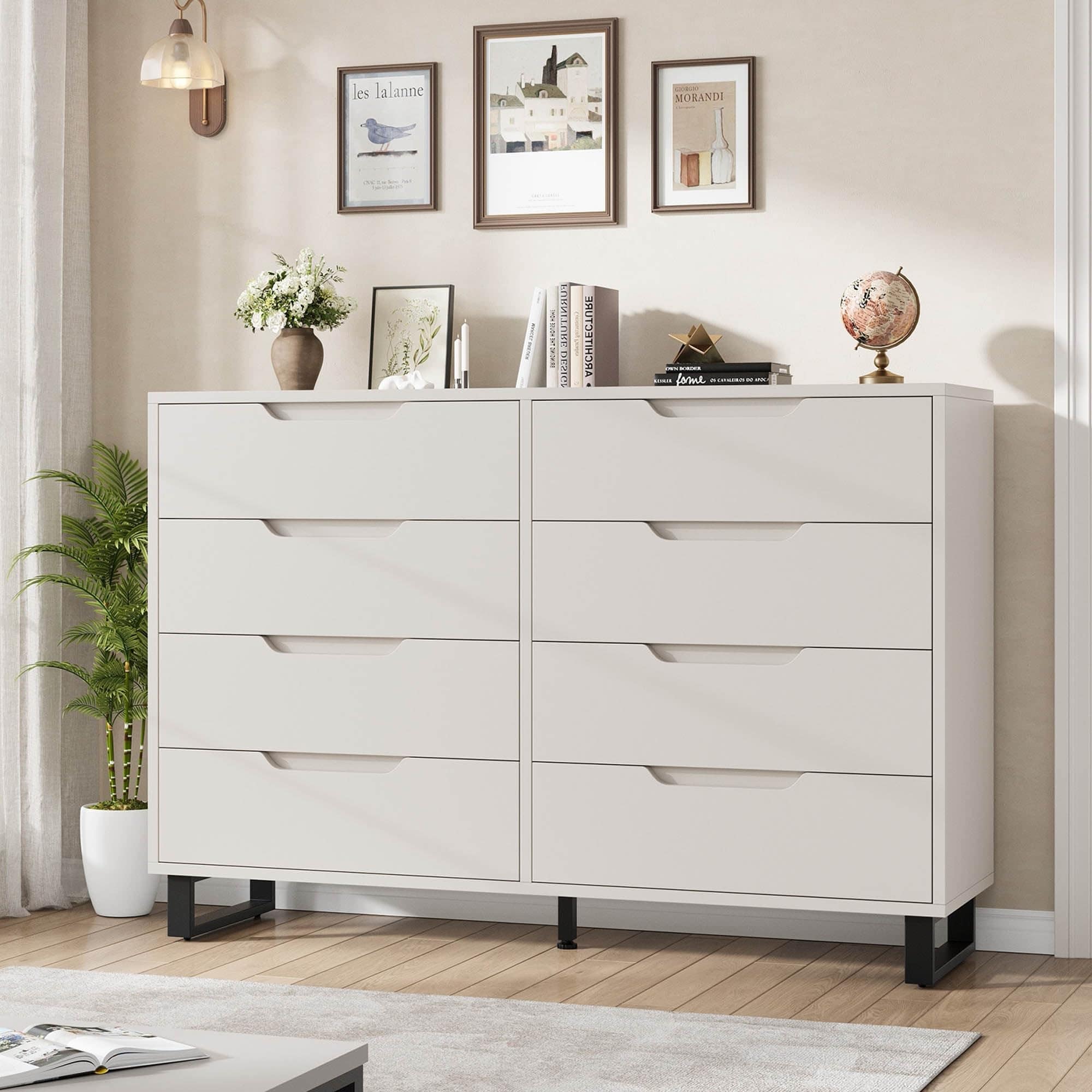 Dresser for Bedroom, Freestanding Horizontal Drawer with Storage, Wooden Closet Chest Storage for Living Room, Hallway, Entryway