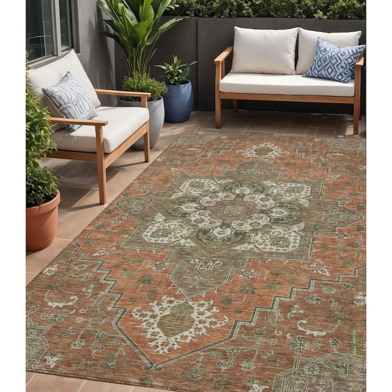 HomeRoots Oriental Traditional Rectangle Outdoor Rug - 5' X 8'