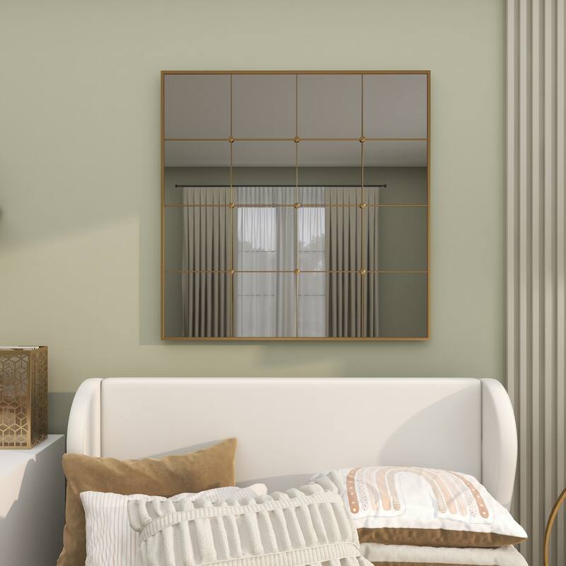 CosmoLiving by Cosmopolitan Gold Metal Window Pane Inspired Room Wall Mirror