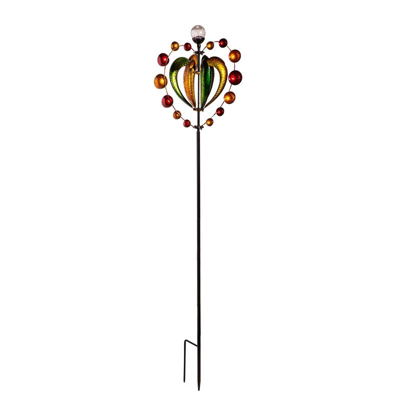 Solar Metal Wind Spinner, Green & Gold Heart, 81"H
