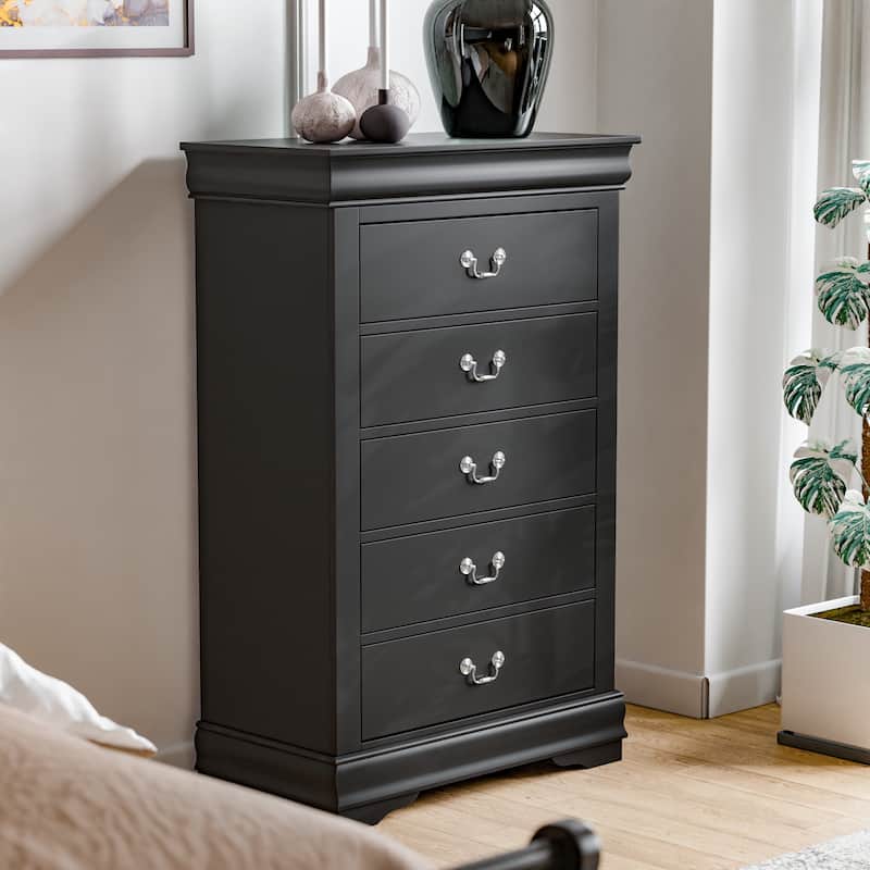 Furniture of America Mayday Traditional Solid Wood 5-drawer Chest - Black