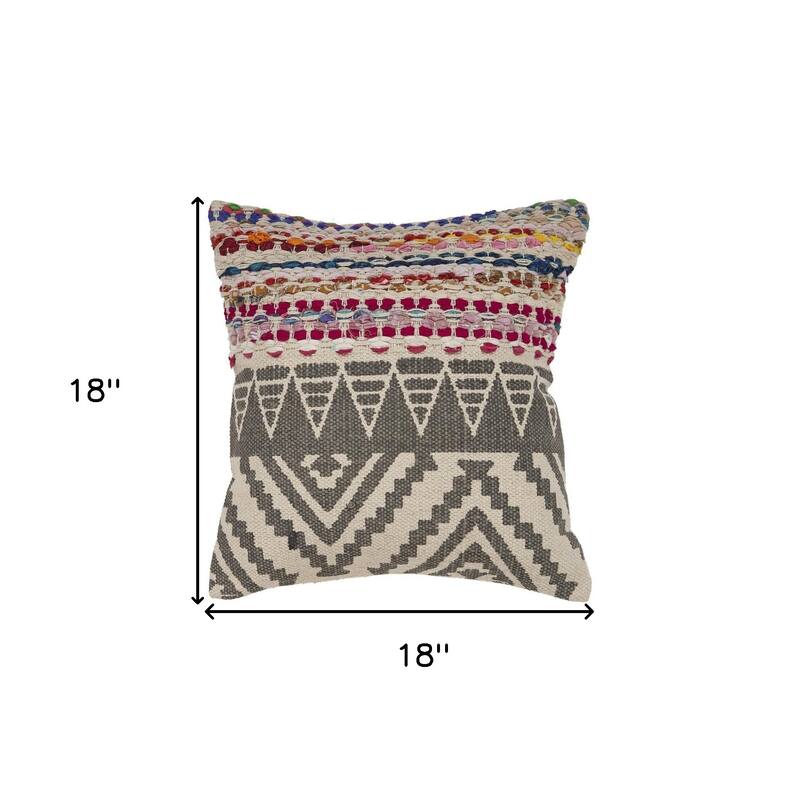 HomeRoots 18" X 18" Blue and Beige Geometric Cotton Blend Zippered Pillow