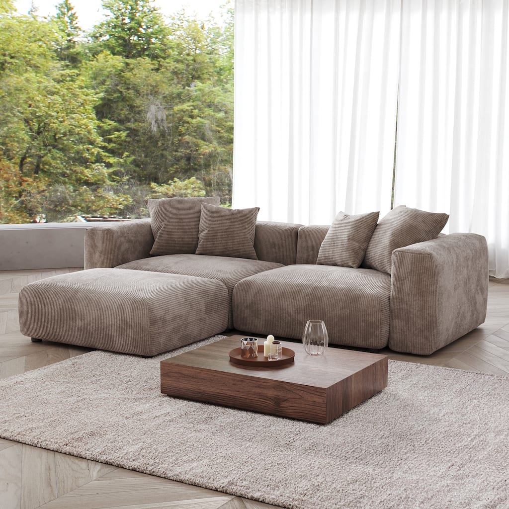 Modular Corduroy Sectional Sofa with Ottoman