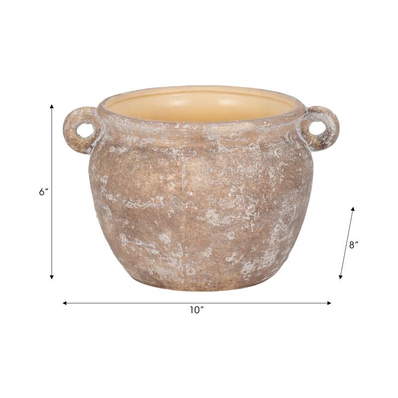 Stoneware Planter Rustic Texture and Handles Vessel Vintage Style