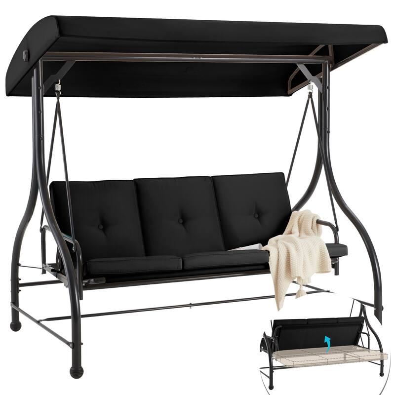 AECOJOY 3-Seat Outdoor Porch Swing w/ Canopy Outdoor Swing Bed