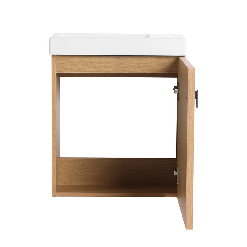 Bathroom Vanity With Sink In 18 Inch, Floating Small Bathroom Vanity With Soft Close Door