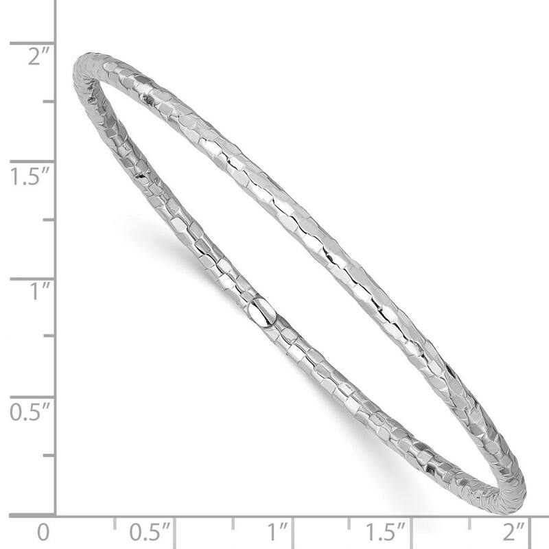 Curata 14k White Gold 8" Textured Slip-on Stackable Bangle Bracelet
