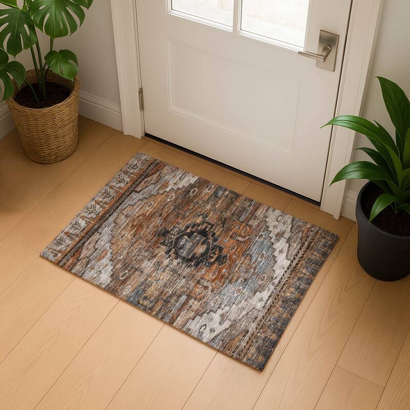 Premium Washable Super Soft Global Traditional Mayfield Rug - Terracotta - 1'8" x 2'6"
